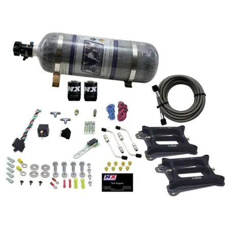 Dual 4150 Conventional Plate System Gasoline Pro-Power 100-500Hp with 12Lb Carbon Bottle Nitrous Express NX 50240-12