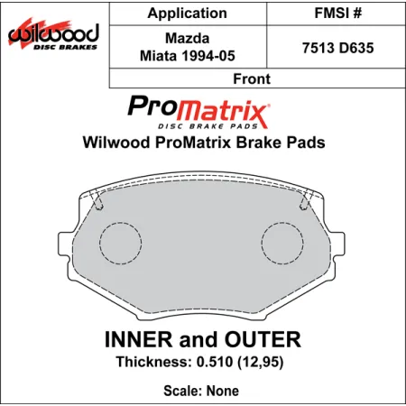 Klocki hamulcowe Wilwood 150-D0635K PM ProMatrix D635 Street Performance Racing Pads .51