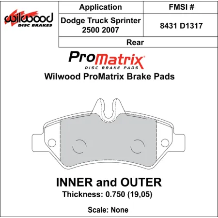Klocki hamulcowe Wilwood 150-D1317K PM ProMatrix D1317 Street Performance Racing Pads .75