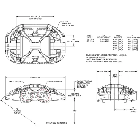 Zacisk hamulcowy 4 tłoczkowy Wilwood 120-16463 XRZ4R lewy