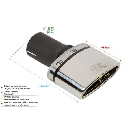 Uniwersalna końcówka tłumika owalna długość 90mm średnica montażowa 60mm