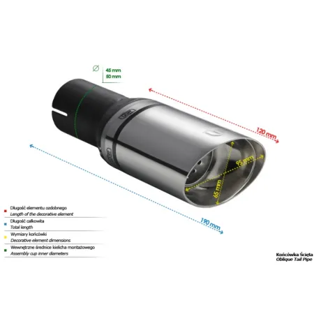Uniwersalna końcówka tłumika owalna 95×65mm długość 120mm średnica montażowa 45mm