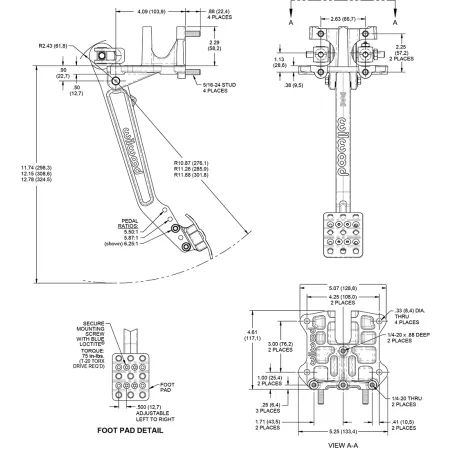 Wilwood 340-16387 Swing Mount Brake Pedal 5.5-6.25:1 Dual M/C