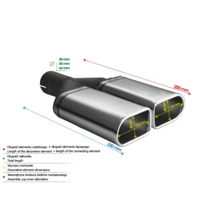 Uniwersalna końcówka tłumika specjalna 110×65mm długość 200mm średnica montażowa 60mm