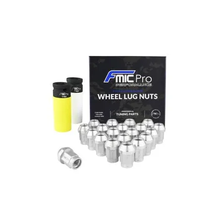 Kute nakrętki aluminiowe do kół  FMIC.Pro M14x1.25 Srebrne 20szt. stożkowe przelotowe 7075-T6