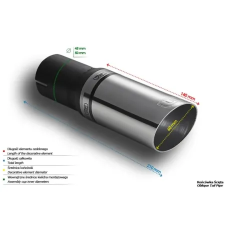 Uniwersalna końcówka tłumika okrągła 60mm długość 140mm średnica montażowa 45mm