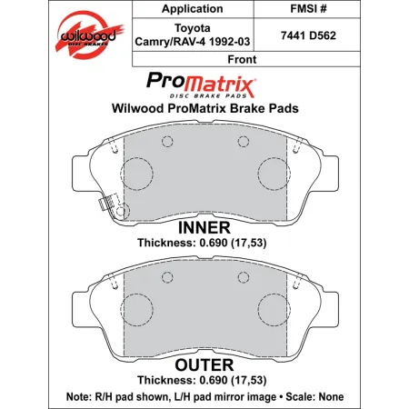 Klocki hamulcowe Wilwood 150-D0562K PM ProMatrix D562 Street Performance Racing Pads .69