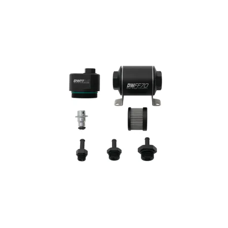 Regulator ciśnienia paliwa z filtrem DWFFR-X 70mm 10 mikronów z końcówkami 5/16 cala DeatschWerks
