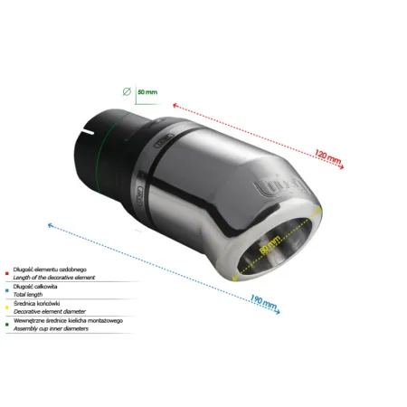 Uniwersalna końcówka tłumika okrągła 80mm długość 120mm średnica montażowa 50mm