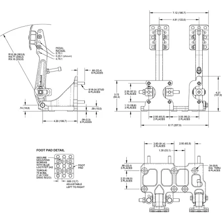 Wilwood 340-16606 Floor Mount Brake and Clutch Pedal