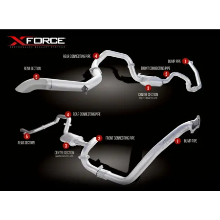Układ wydechowy XForce Toyota Landcruiser 1990-1998 80 Series TD Wagon stal nierdzewna