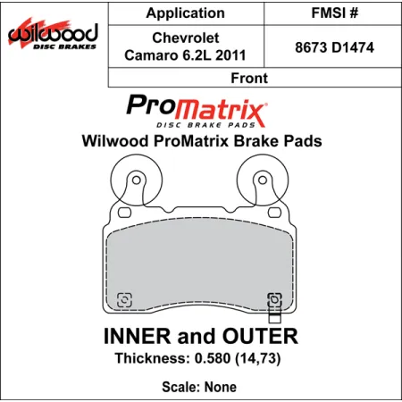 Klocki hamulcowe Wilwood 150-D1474K PM ProMatrix D1474 Street Performance Racing Pads .58