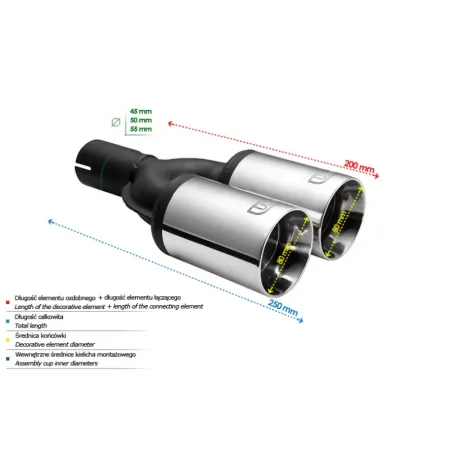 Uniwersalna końcówka tłumika okrągła 80mm długość 200mm średnica montażowa 55mm