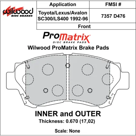 Klocki hamulcowe Wilwood 150-D0476K PM ProMatrix D476 Street Performance Racing Pads .67
