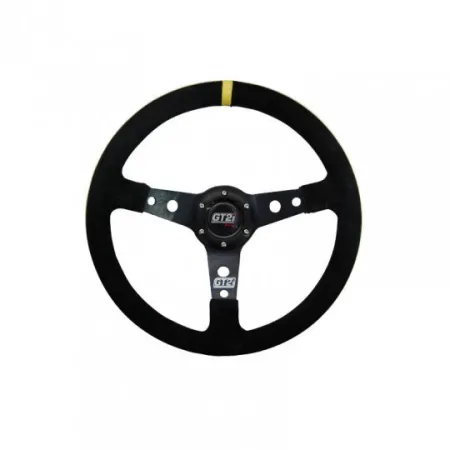 GT2I Race Suede Steering Wheel Dished 75 (Seude + Silver Spoke) Black