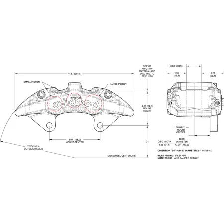 Zacisk hamulcowy 6 tłoczkowy Wilwood 120-16969 AeroDM prawy czerwony