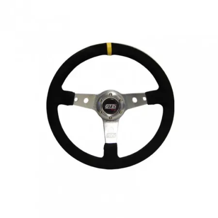 GT2I Race Suede Steering Wheel Dished 75 (Suede + Silver Spoke)