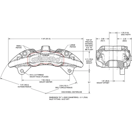 Zacisk hamulcowy 6 tłoczkowy Wilwood 120-16824 AeroDM lewy czerwony