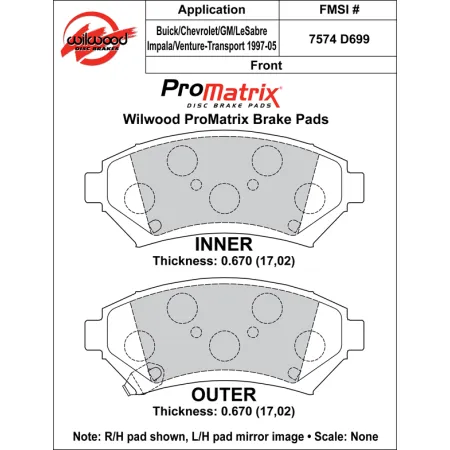 Klocki hamulcowe Wilwood 150-D0699K PM ProMatrix D699 Street Performance Racing Pads .67