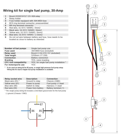 Nuke Performance Wiring Kit for Single Fuel Pump 30-Amp Battery Connection