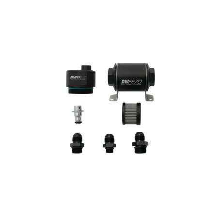 Regulator ciśnienia paliwa z filtrem DWFFR-X 70mm 10 mikronów z końcówkami 8AN DeatschWerks