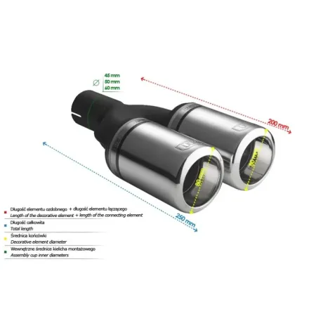 Uniwersalna końcówka tłumika okrągła 80mm długość 200mm średnica montażowa 60mm